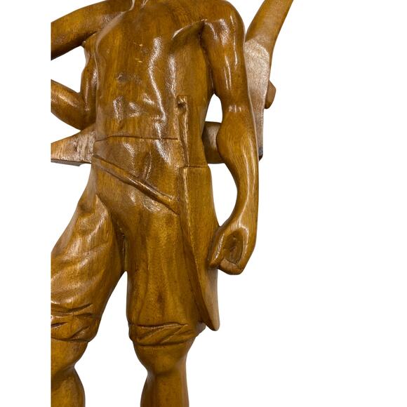 Vintage Asian Hand Carved Wooden Farm Worker with Scythe - Picture 3 of 14